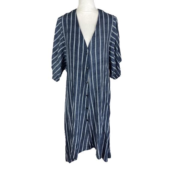 Saltwater Luxe Stripe Button Up Midi Shirt Dress Flutter Sleeve Size Medium - Picture 1 of 6